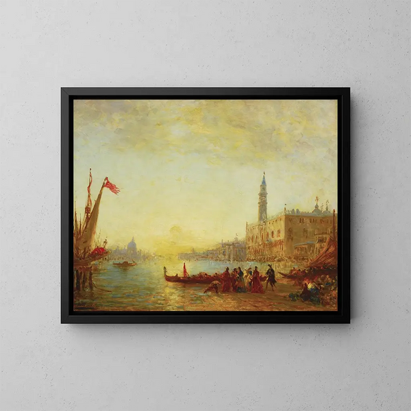 Embarkation at the Quay of the Slaves during a Flood - Félix Ziem — framed artwork on a wall
