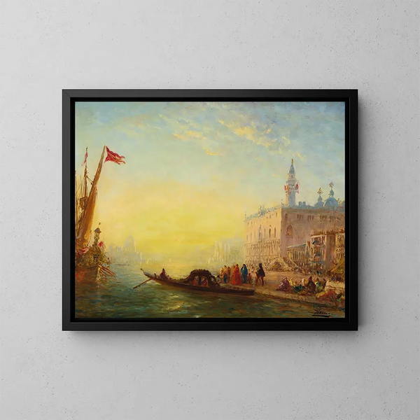 La góndola en el muelle de los Esclavones - Félix Ziem — cuadro enmarcado en la pared