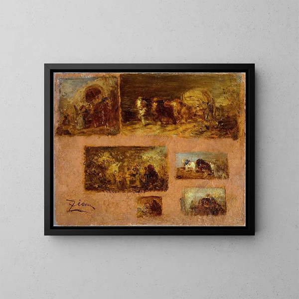 Panel of six cart studies - Félix Ziem — framed artwork on a wall
