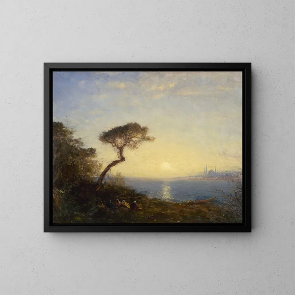 Pin parasol at the mouth of the Bosphorus - Félix Ziem — framed artwork on a wall