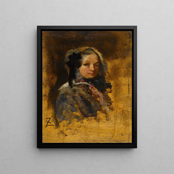 Portrait of a Young Girl - Félix Ziem — framed artwork on a wall