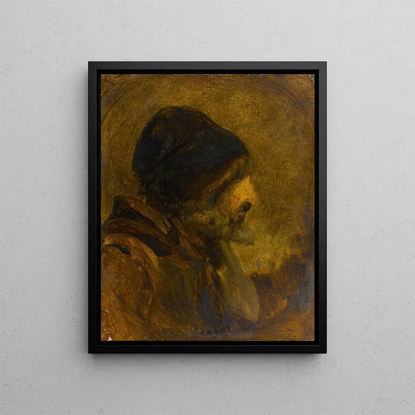 Head of a Man after Rembrandt - Félix Ziem — framed artwork on a wall