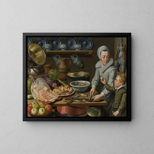 Escena de cocina - Floris van Schooten — cuadro enmarcado en la pared