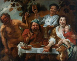 Follower of Jacob Jordaens - Le satyre et le paysan.webp