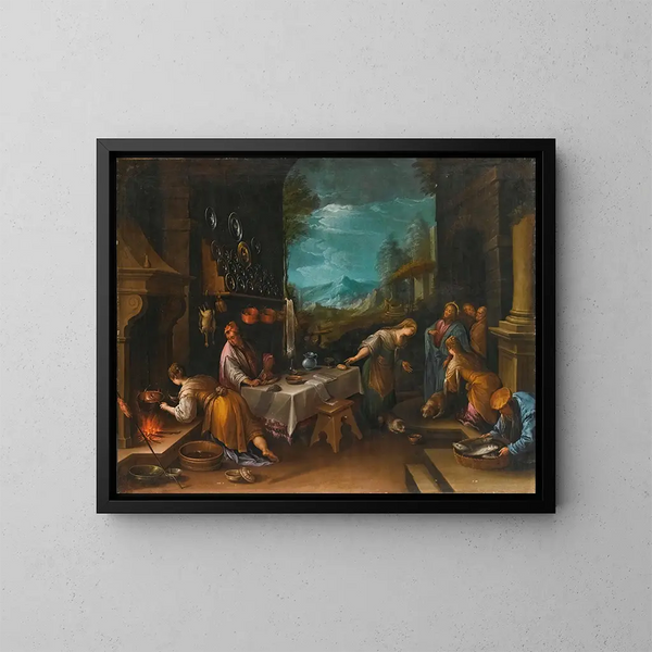 El Cristo en la casa de María y Marta - Escuela de Jacopo da Ponte — cuadro enmarcado en la pared