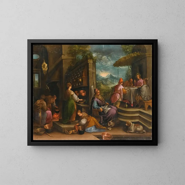 La Cena en Emaús - Escuela de Jacopo da Ponte — cuadro enmarcado en la pared