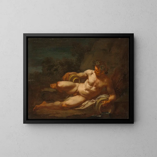 Un dios río extendido en un paisaje - Escuela de Nicolas Poussin — cuadro enmarcado en la pared