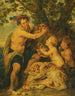 Un hombre bebiendo con putti y un tigre - Escuela de Peter Paul Rubens — vista de la obra
