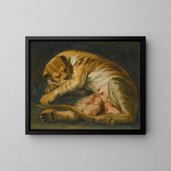 Una tigresa con sus crías - Escuela de Peter Paul Rubens — cuadro enmarcado en la pared