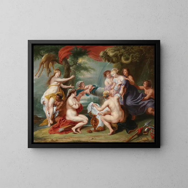 Diane descubriendo el embarazo de Calisto - Escuela de Peter Paul Rubens — cuadro enmarcado en la pared