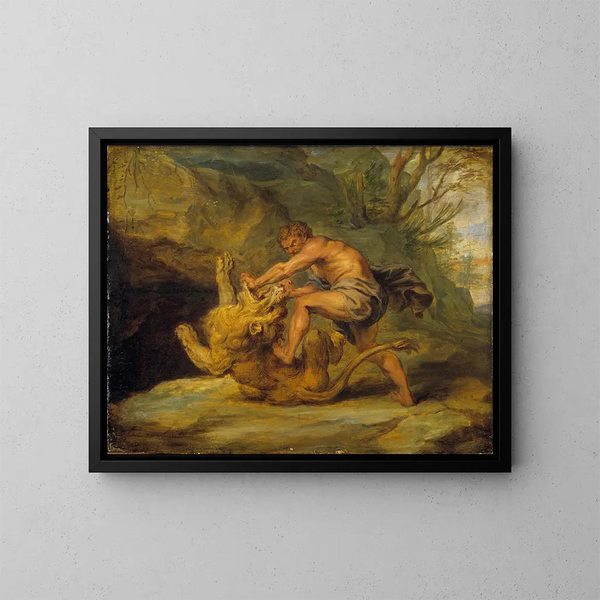Estudio de Sansón y el León - Escuela de Peter Paul Rubens — cuadro enmarcado en la pared