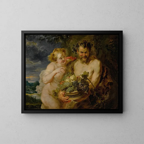 Satyre y bacante - Escuela de Peter Paul Rubens — cuadro enmarcado en la pared