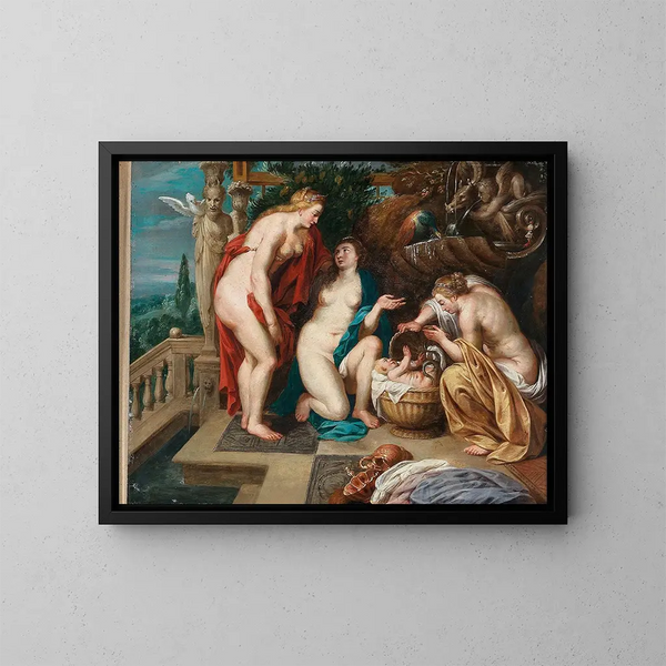 Las chicas de Cécropios descubriendo al niño Érichthonios - Escuela de Peter Paul Rubens — cuadro enmarcado en la pared