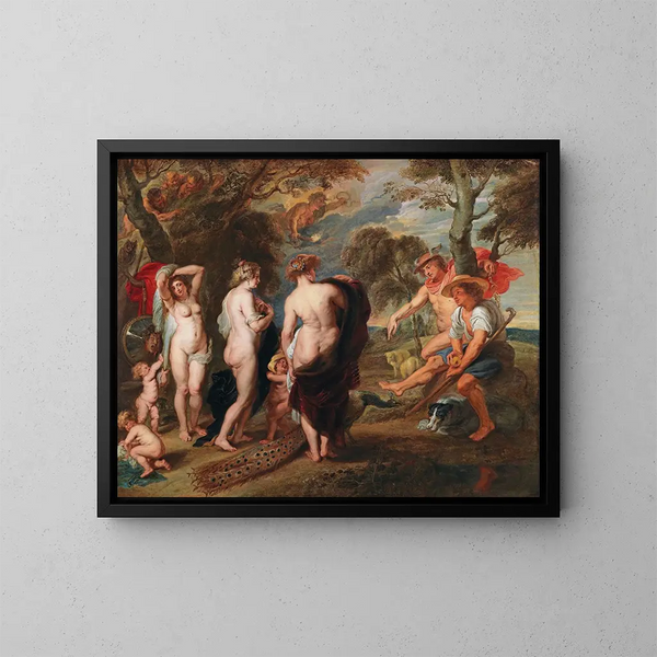 El Juicio de París - Escuela de Peter Paul Rubens — cuadro enmarcado en la pared