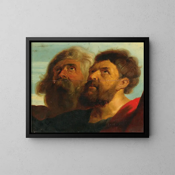 Dos cabezas masculinas - Escuela de Peter Paul Rubens — cuadro enmarcado en la pared