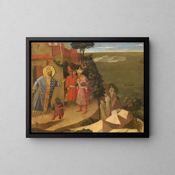 San Romualdo rechaza la admisión a la iglesia al emperador Otón III - Fra Angelico — cuadro enmarcado en la pared