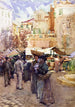 La plaza del mercado en San Remo, Italia - Frances Hodgkins — vista de la obra