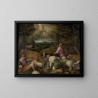 La Anunciación a los pastores - Francesco Bassano — cuadro enmarcado en la pared