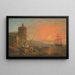 Paisaje costero al atardecer con pescadores en la orilla - Francesco Fidanza — cuadro enmarcado en la pared