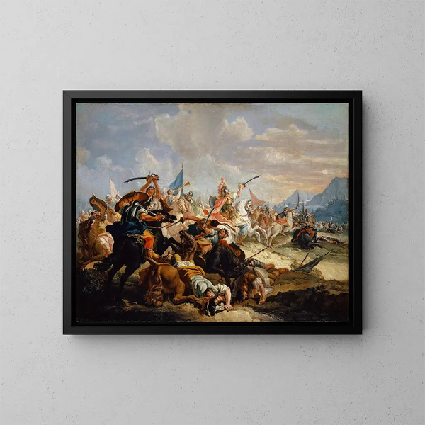 Josué fait arrêter le soleil dans la bataille des Amorites - Francesco Fontebasso — framed artwork on a wall