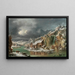 Paisaje de invierno con viajeros cerca de un río - Francesco Foschi — cuadro enmarcado en la pared