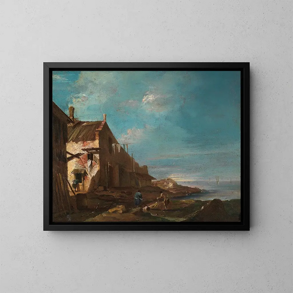 Un capricho arquitectónico costero - Francesco Guardi — cuadro enmarcado en la pared
