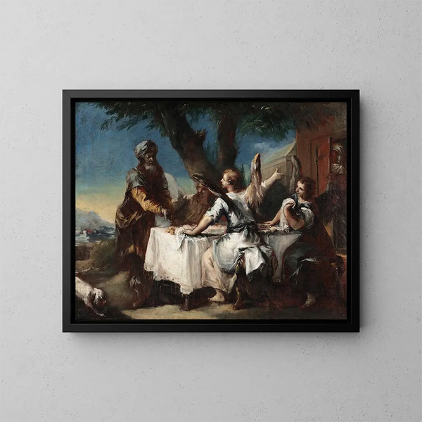 Abraham acogiendo a los tres ángeles - Francesco Guardi — cuadro enmarcado en la pared