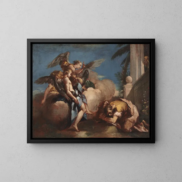 Los ángeles que aparecen a Abraham - Francesco Guardi — cuadro enmarcado en la pared
