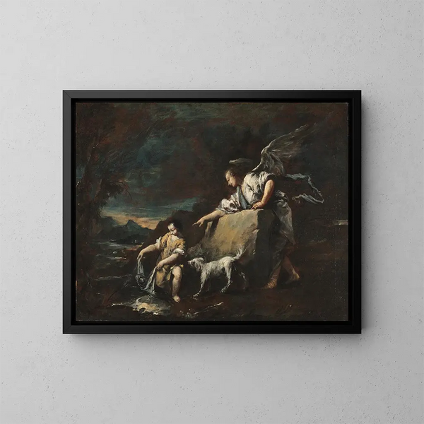 Tobias y el Ángel - Francesco Guardi — cuadro enmarcado en la pared