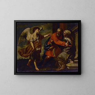La reunión de Zacarías y Elisabet - Francesco Guarino — cuadro enmarcado en la pared