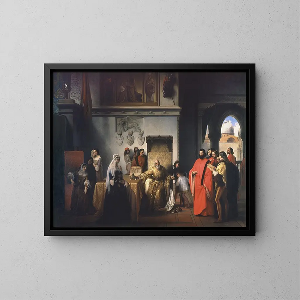 El retiro de los dos Foscari - Francesco Hayez — cuadro enmarcado en la pared