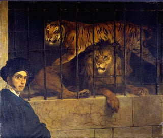 Self-portrait with a tiger and a lion - Francesco Hayez — artwork view