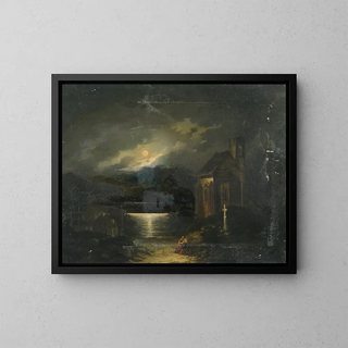 Paisaje lunar con lago - Francesco Milani — cuadro enmarcado en la pared