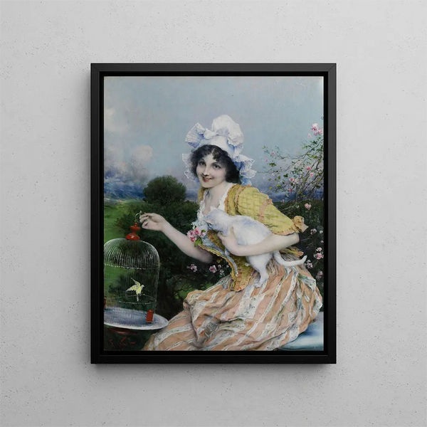 Francesco Vinea - Mdchen mit Katze und Vogelkfig.webp