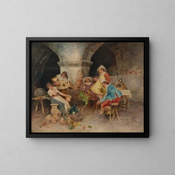 Serenata en la taberna - Francesco Vinea — cuadro enmarcado en la pared