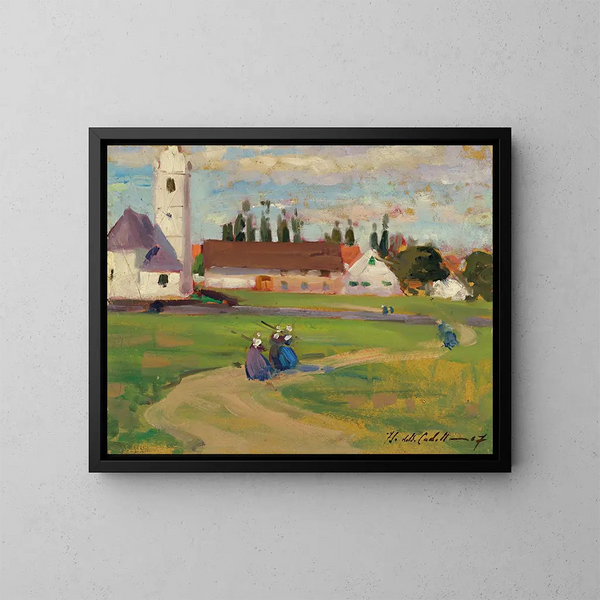 Figuras en un camino de pueblo - Francis Campbell Boileau Cadell — cuadro enmarcado en la pared