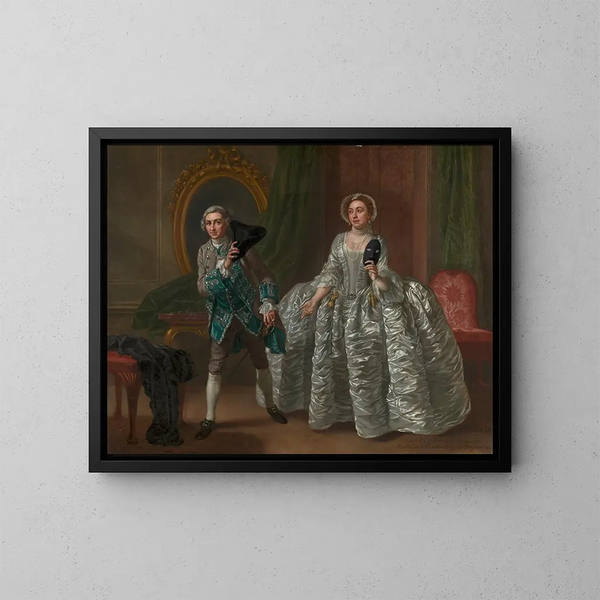 David Garrick y Mme Pritchard en El esposo suspicaz de Benjamin Hoadly - Francis Hayman — cuadro enmarcado en la pared
