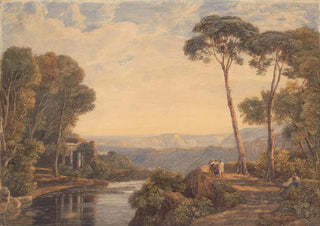 Francis Oliver Finch - Landscape with a Temple and Figures by a River.webp