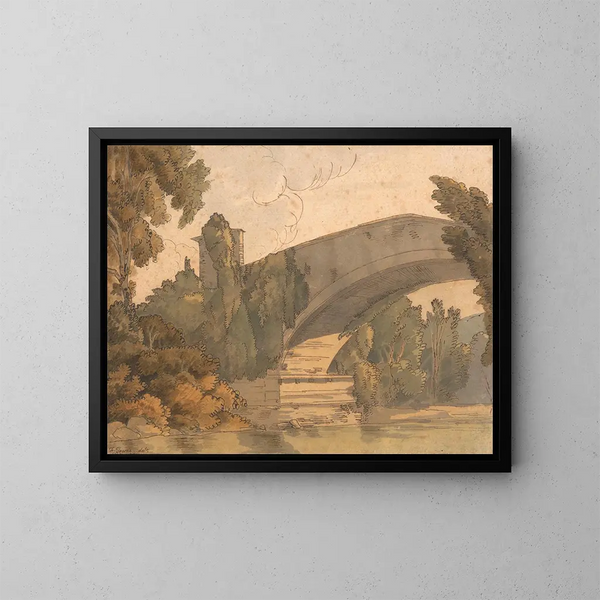 a painting Un pont entre Florence et Bologne - Francis Towne — framed artwork on a wall