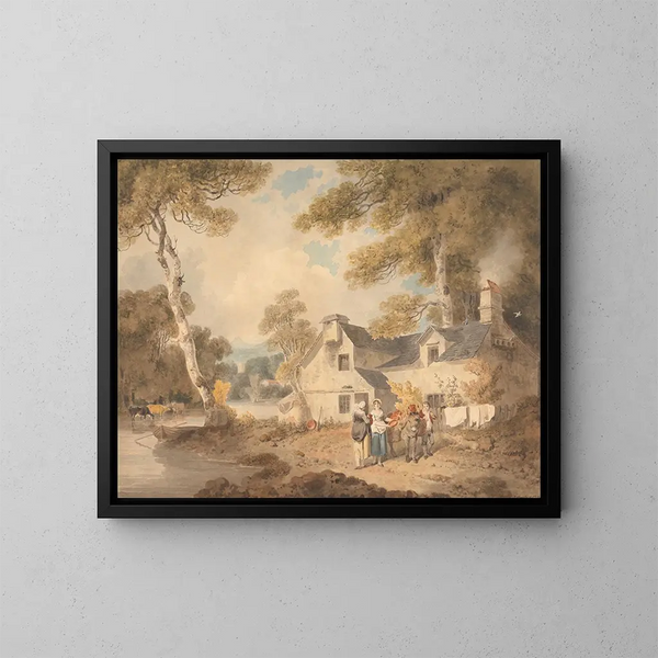 Potier en viaje frente a una cabaña - Francis Wheatley — cuadro enmarcado en la pared