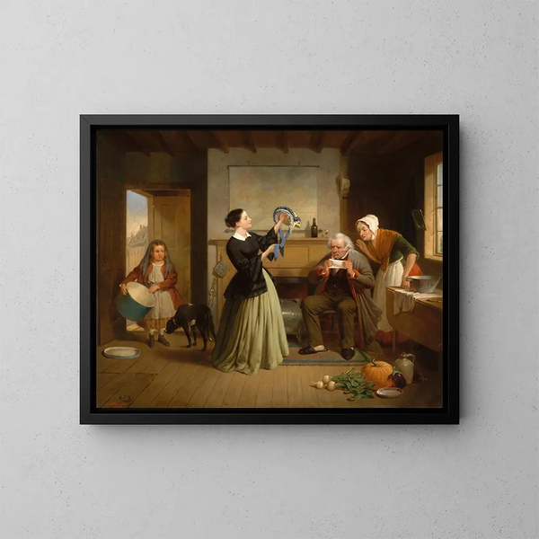 El nuevo sombrero - Francis William Edmonds — cuadro enmarcado en la pared