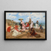 mujeres elegantes en la playa con un perro - Francisco Miralles y Galup — cuadro enmarcado en la pared