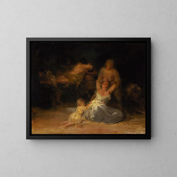 Acto de violencia contra dos mujeres - Francisco de Goya — cuadro enmarcado en la pared