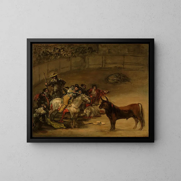 Fight of the Bulls, suerte de varas - Francisco de Goya — framed artwork on a wall
