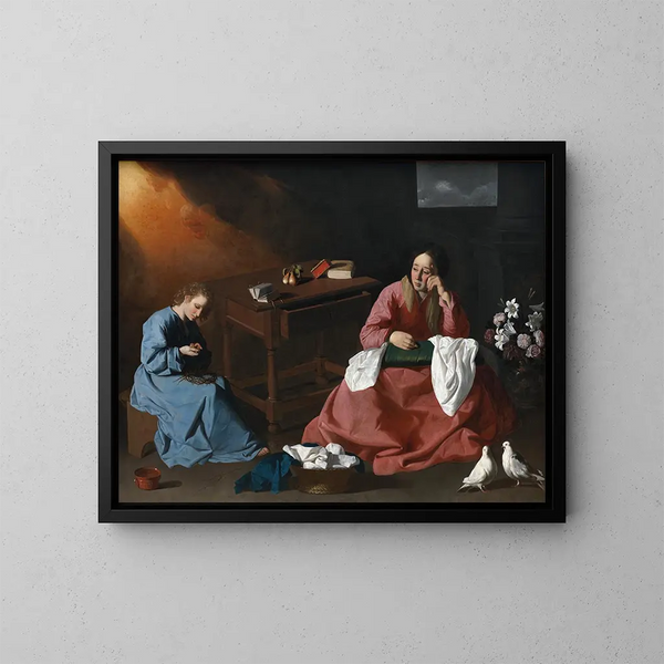The Christ and the Virgin in the house of Nazareth - Francisco de Zurbarán — framed artwork on a wall