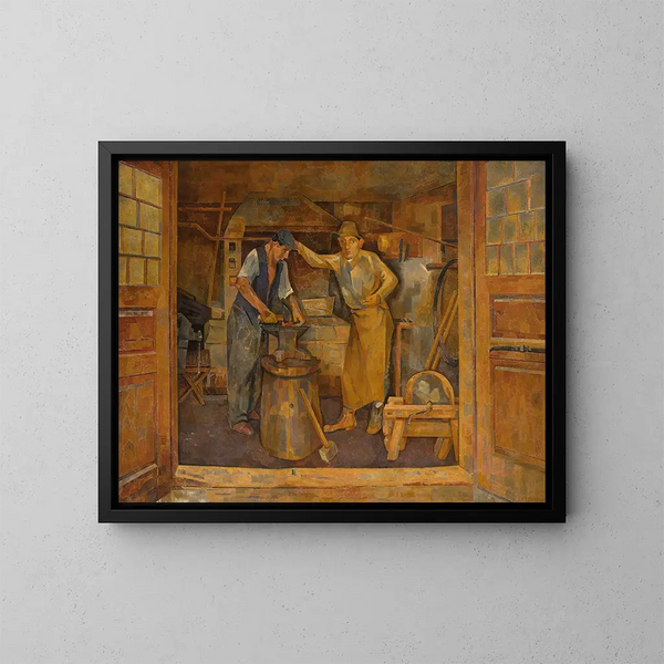 En una herrería - Franciszek Bartoszek — cuadro enmarcado en la pared