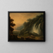 Mountain landscape painting with a waterfall and characters - Franciszek Ksawery Lampi — framed artwork on a wall