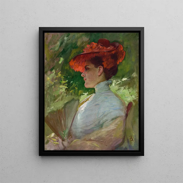 Retrato de la dama con sombrero rojo de Maggie Wilson - Frank Duveneck — cuadro enmarcado en la pared