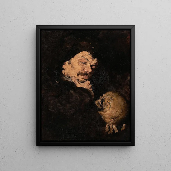 Hombre sosteniendo un cráneo - Frank Duveneck — cuadro enmarcado en la pared