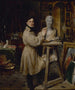 Jean-Pierre Dantan, 1800-1869, en su taller modelando el busto de Lépaulle - François-Gabriel-Guillaume Lépaulle — vista de la obra